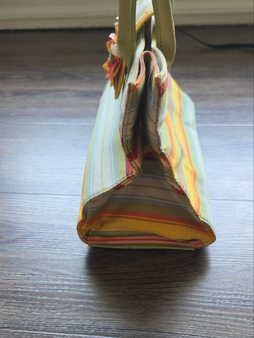 Vintage Longaberger Sisters Striped Floral Accent Purse Green Blue